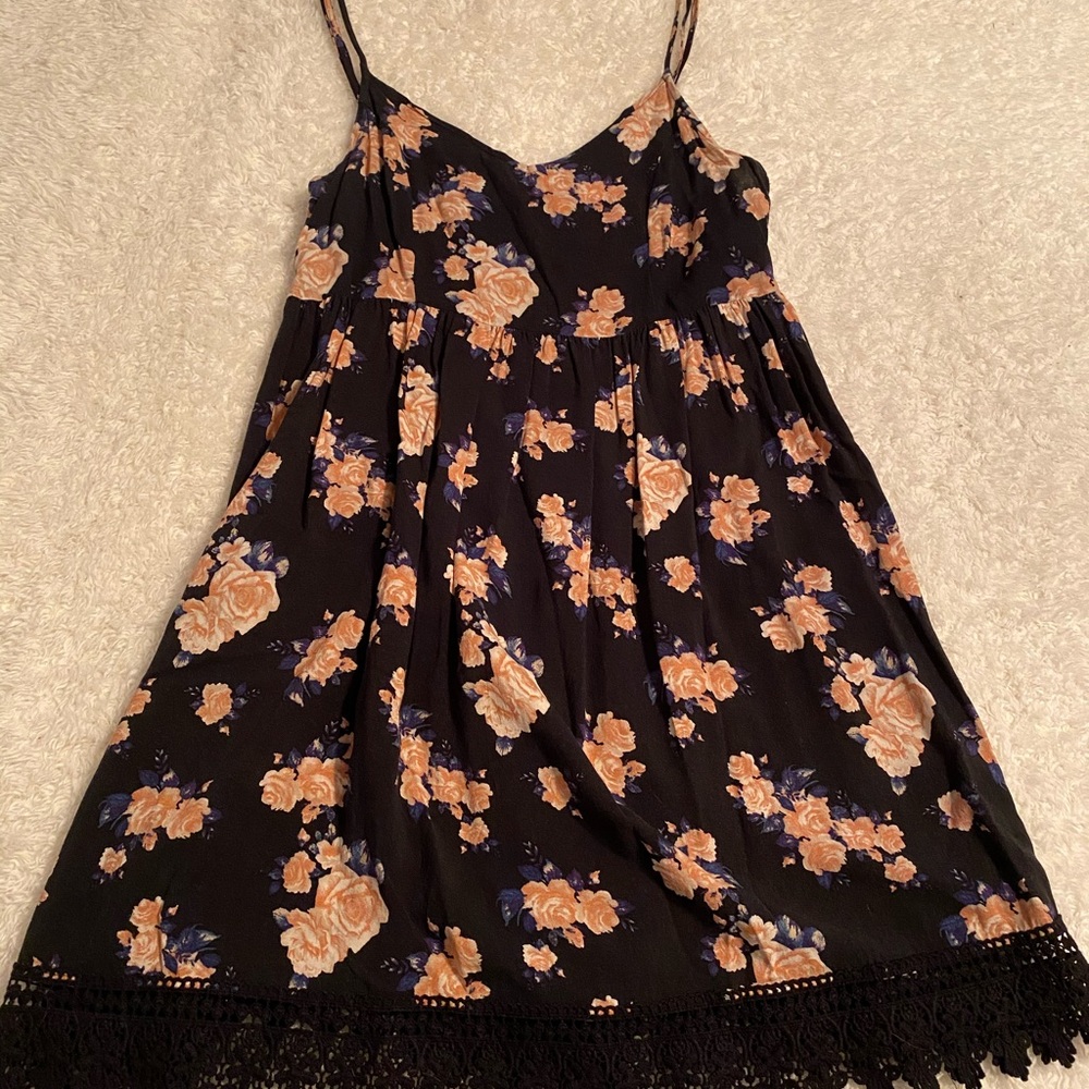 Black floral mini dress with lace bottom!